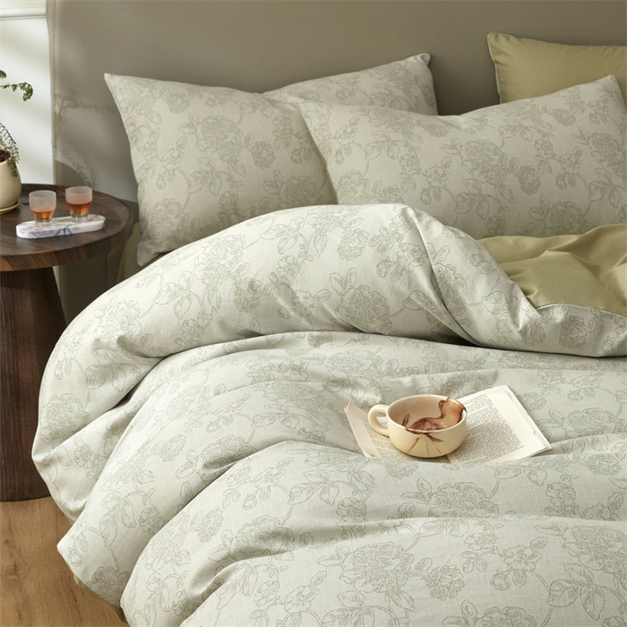 91家纺网 家纺一手货源 找家纺 慕色家纺 2024新款A类全棉色织提花四件套系列 盛芙-木果绿