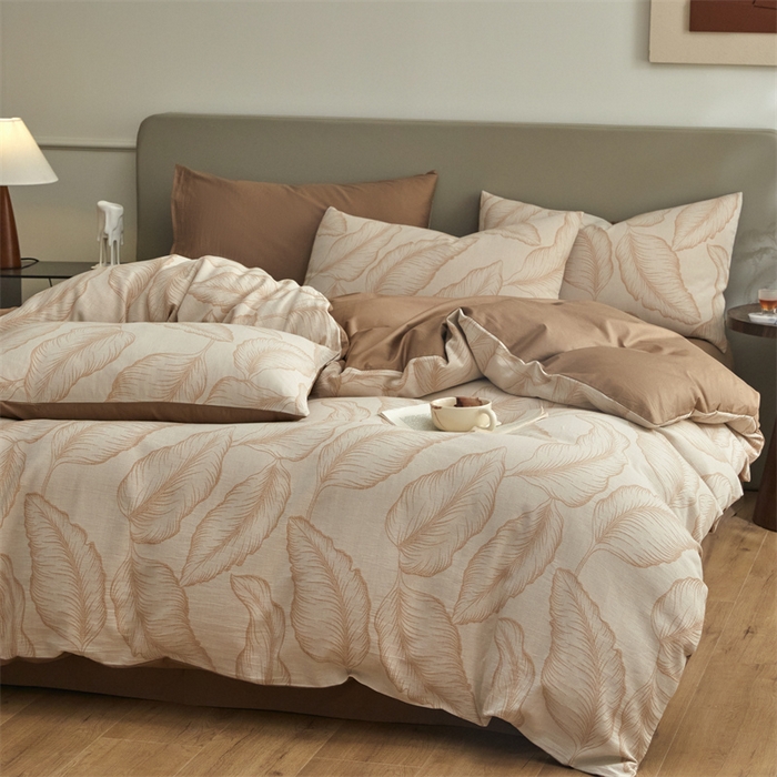 91家纺网 家纺一手货源 找家纺 慕色家纺 2024新款A类全棉色织提花四件套系列 秋思-奶茶咖