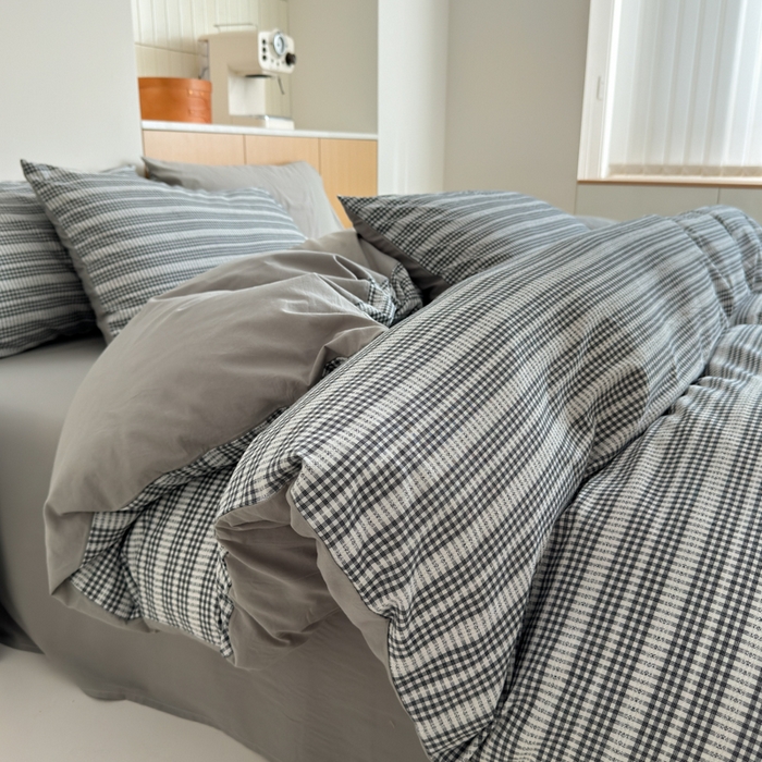 91家纺网 家纺一手货源 找家纺 优彩 2025新款A类全棉色织提花水洗棉四件套-薇拉 薇拉灰