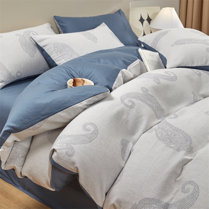 91家纺网 家纺一手货源 找家纺 慕色家纺 2024新款A类全棉色织提花四件套系列 佩斯利-宾利蓝