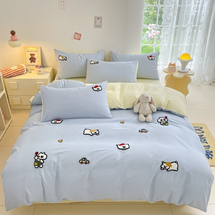 91家纺网 家纺一手货源 找家纺 （总）丽美人家纺 2024新款水洗棉毛巾绣卡通四件套