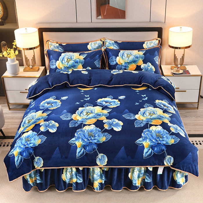 91家纺网 家纺一手货源 找家纺 望淮 2025新款230g印花金貂绒牛奶绒四件套 梦境