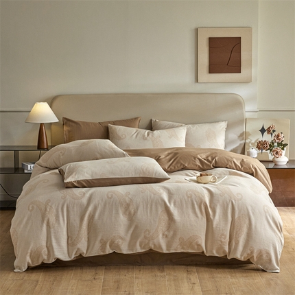 91家纺网 家纺一手货源 找家纺 慕色家纺 2024新款A类全棉色织提花四件套系列 佩斯利-奶茶咖