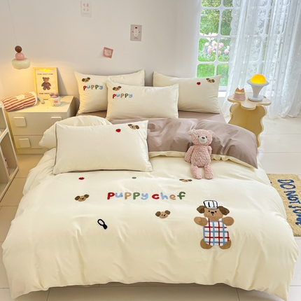 丽美人家纺 2024新款水洗棉毛巾绣卡通四件套 厨神小卡