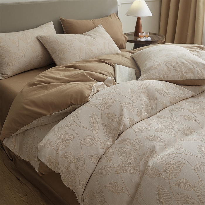 91家纺网 家纺一手货源 找家纺 慕色家纺 2024新款A类全棉色织提花四件套系列 印象风范-奶茶咖