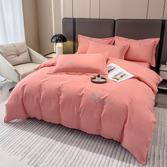 91家纺网 家纺一手货源 找家纺 U品汇 2024新品生态加厚长绒棉纯棉绣花全棉磨毛刺绣四件套直播 飞羽-樱花粉