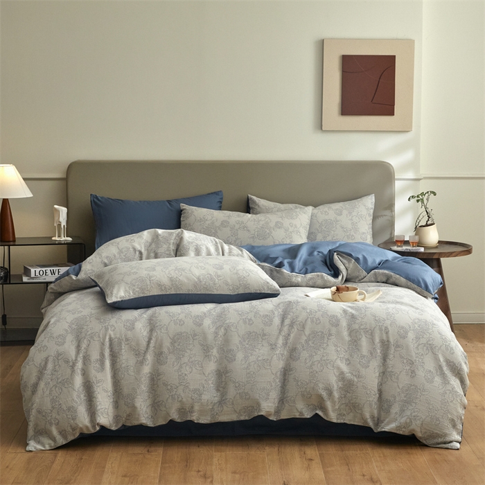 91家纺网 家纺一手货源 找家纺 慕色家纺 2024新款A类全棉色织提花四件套系列 盛芙-宾利蓝