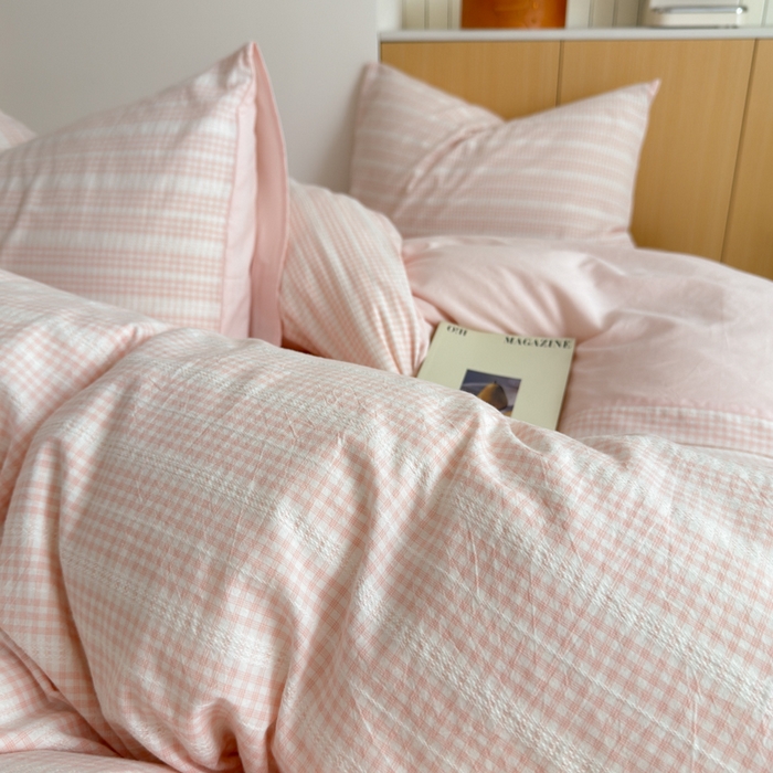 91家纺网 家纺一手货源 找家纺 优彩 2025新款A类全棉色织提花水洗棉四件套-薇拉 薇拉粉