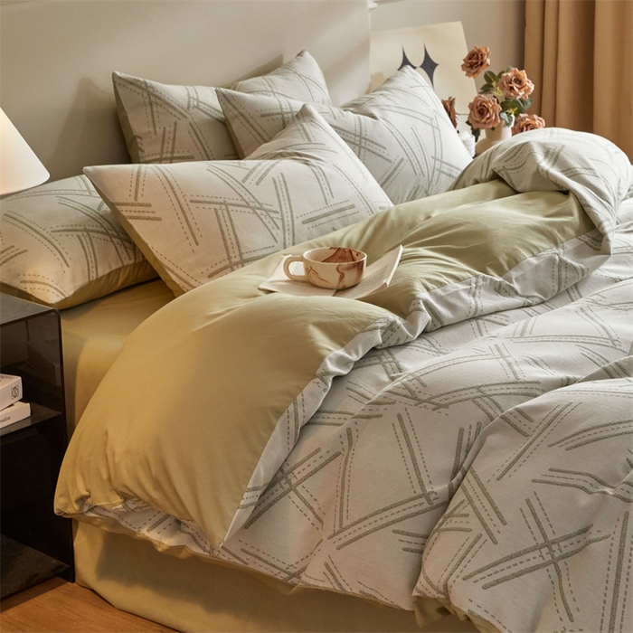 91家纺网 家纺一手货源 找家纺 慕色家纺 2024新款A类全棉色织提花四件套系列 静谧-木果绿