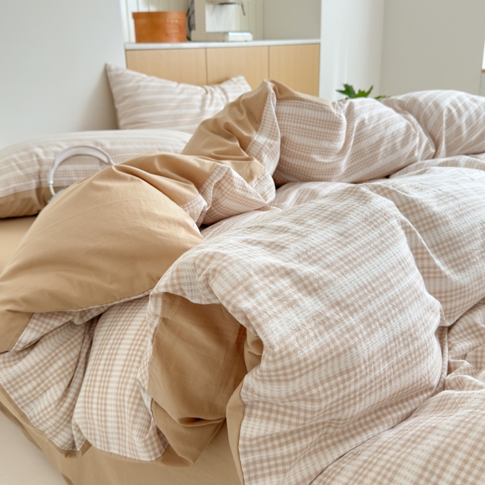 91家纺网 家纺一手货源 找家纺 优彩 2025新款A类全棉色织提花水洗棉四件套-薇拉 薇拉米