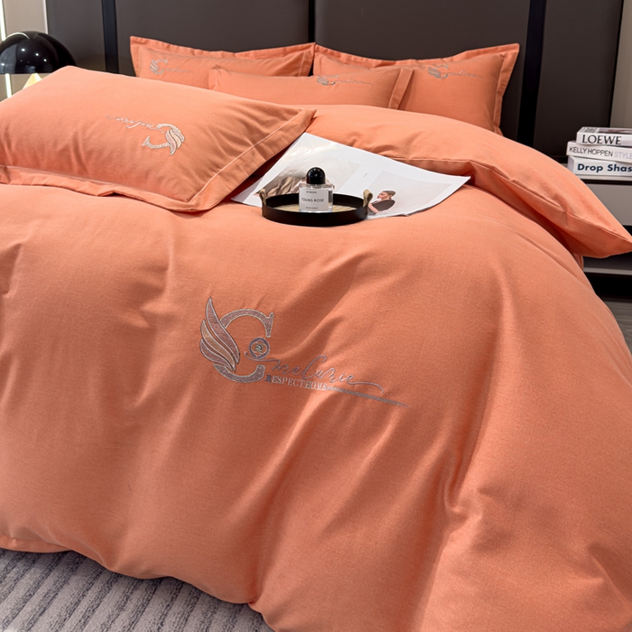 91家纺网 家纺一手货源 找家纺 U品汇 2024新品生态加厚长绒棉纯棉绣花全棉磨毛刺绣四件套直播 飞羽-活力桔