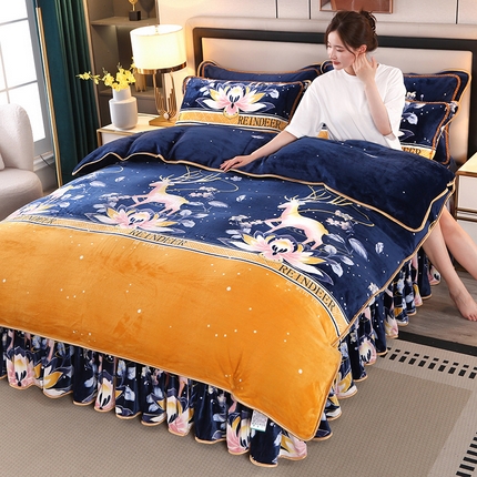 望淮 2025新款230g印花金貂绒牛奶绒四件套 梦幻小鹿