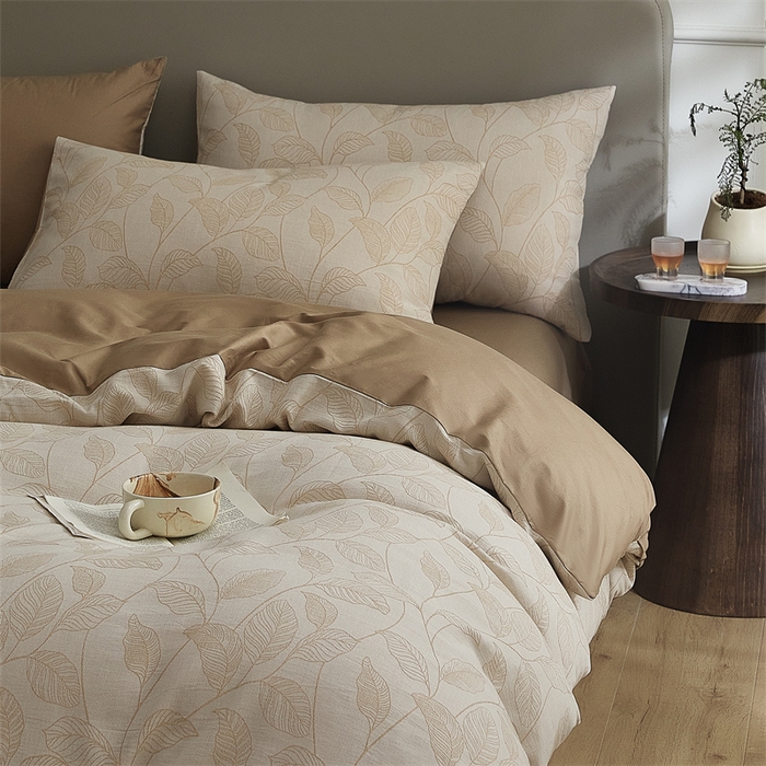 91家纺网 家纺一手货源 找家纺 慕色家纺 2024新款A类全棉色织提花四件套系列 印象风范-奶茶咖