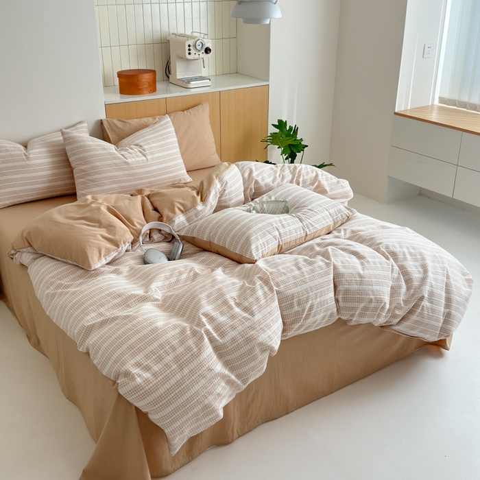 91家纺网 家纺一手货源 找家纺 优彩 2025新款A类全棉色织提花水洗棉四件套-薇拉 薇拉米