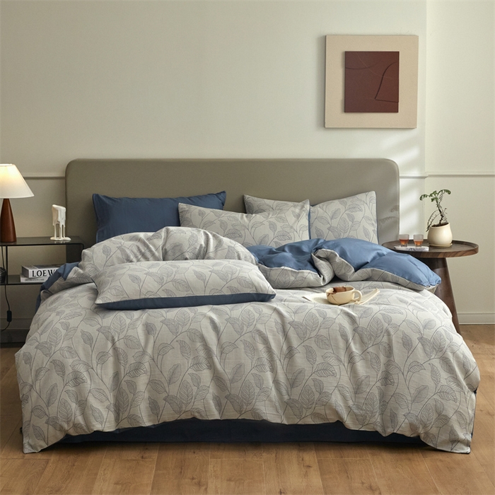 91家纺网 家纺一手货源 找家纺 慕色家纺 2024新款A类全棉色织提花四件套系列 印象风范-宾利蓝