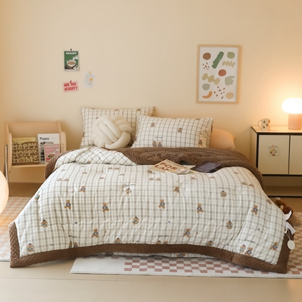 星期八 2024新款复古碎花全棉豆豆被 格子熊