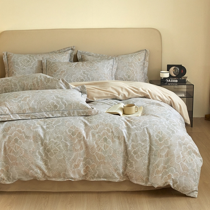 91家纺网 家纺一手货源 找家纺 格里芬家纺 2025新款简约系列全棉加厚磨毛纯棉生态磨毛四件套 繁花