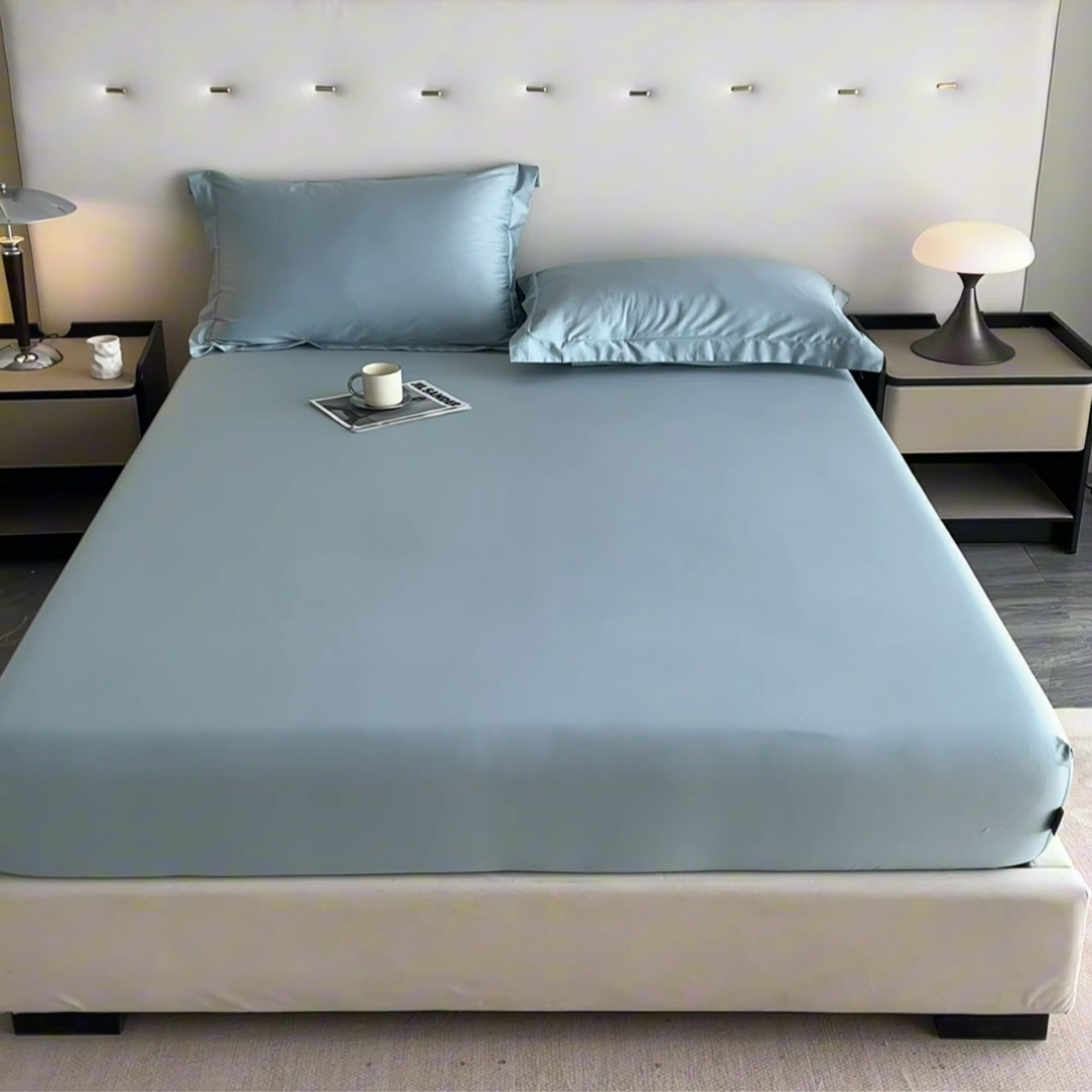 91家纺网 家纺一手货源 找家纺 慕色家纺 2024新款纯色13376全棉床笠系列 全棉床笠-海青