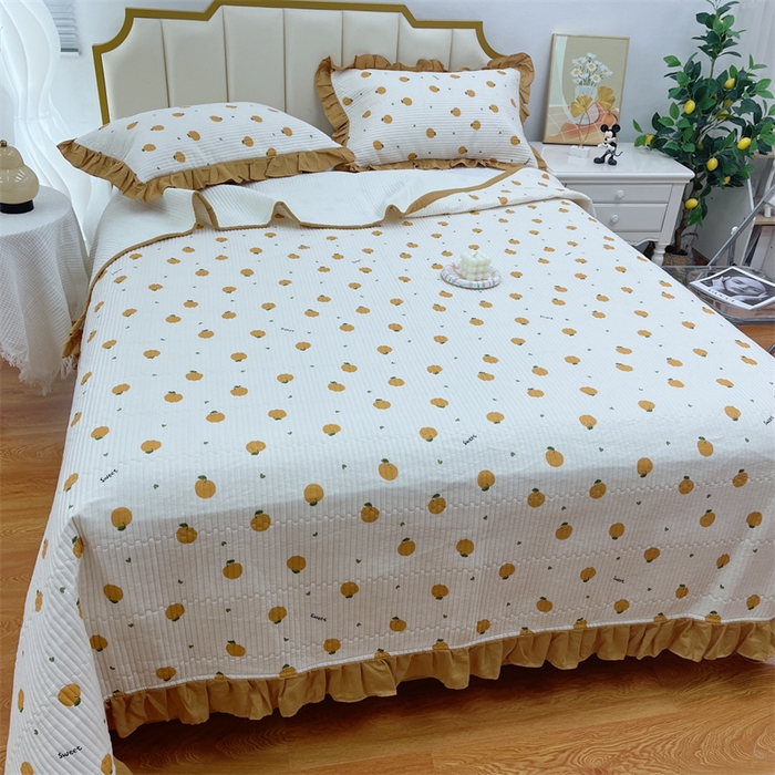 91家纺网 家纺一手货源 找家纺 暖居 2024新款A类双层纱全棉床盖三件套防滑不跑床绗缝加厚纯棉床单 橘子汽水