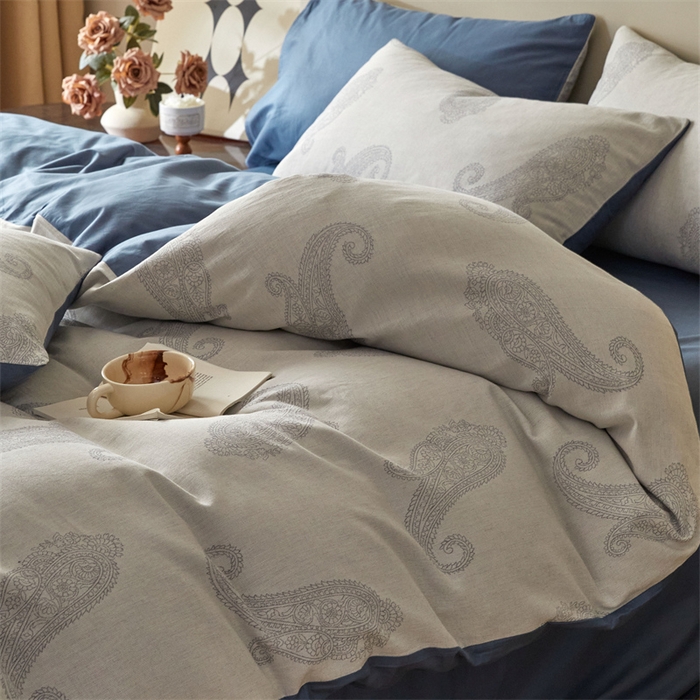 91家纺网 家纺一手货源 找家纺 慕色家纺 2024新款A类全棉色织提花四件套系列 佩斯利-宾利蓝