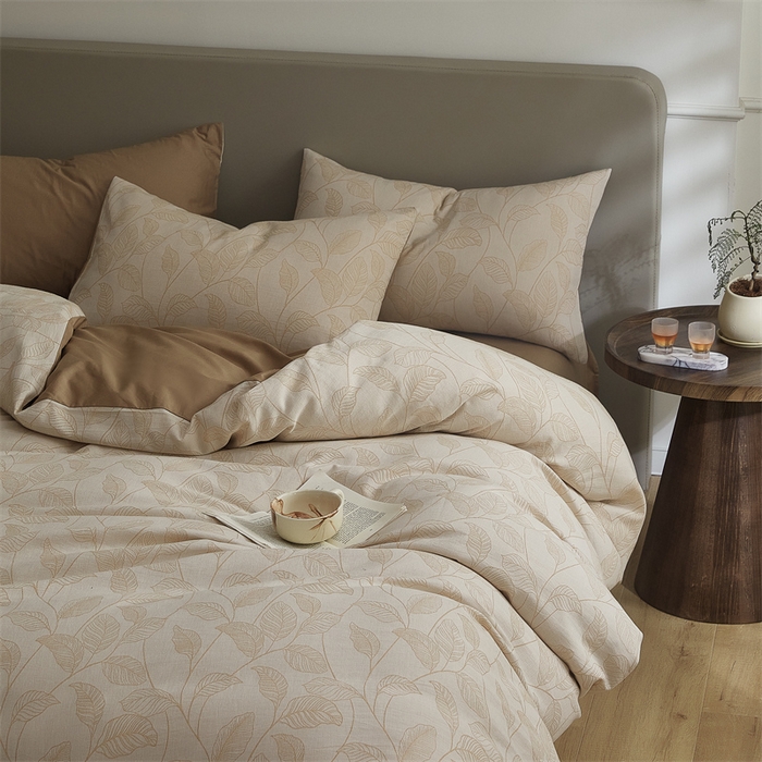 91家纺网 家纺一手货源 找家纺 慕色家纺 2024新款A类全棉色织提花四件套系列 印象风范-奶茶咖