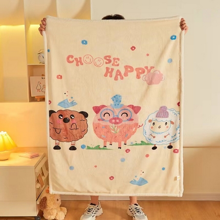 91家纺网 家纺一手货源 找家纺 茗婷家纺 2025款羊羔绒双层加厚保暖儿童毛毯云毯供外贸跨境亚马逊TRMU小猪羊