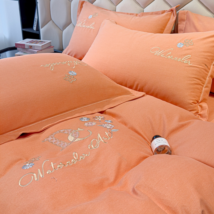 91家纺网 家纺一手货源 找家纺 U品汇 2024新品生态加厚长绒棉纯棉绣花全棉磨毛刺绣四件套直播 迪洛驰-活力桔