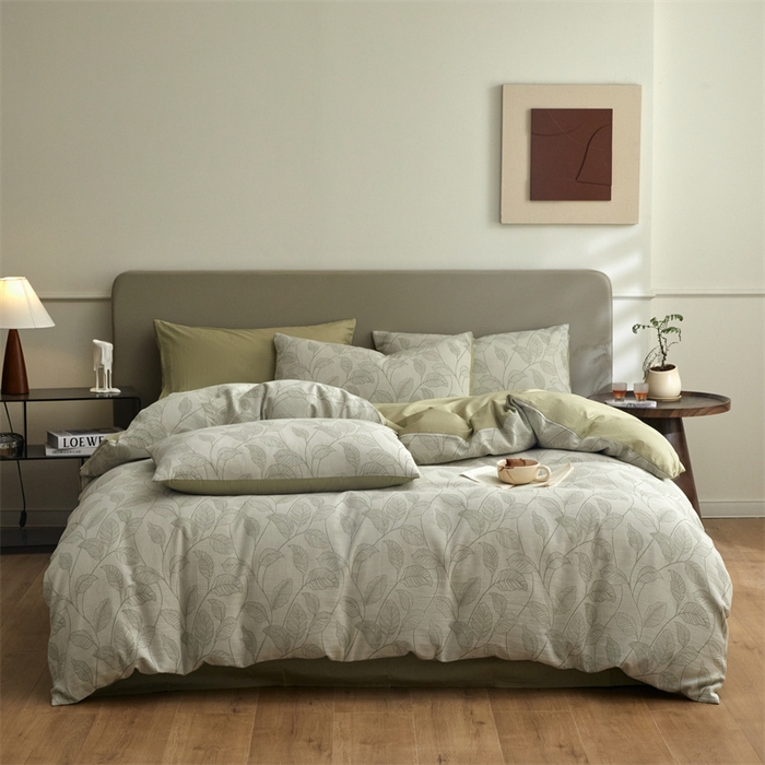 91家纺网 家纺一手货源 找家纺 慕色家纺 2024新款A类全棉色织提花四件套系列 印象风范-木果绿