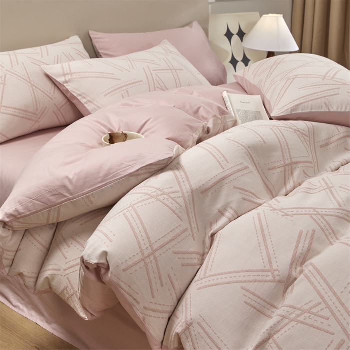 91家纺网 家纺一手货源 找家纺 慕色家纺 2024新款A类全棉色织提花四件套系列 静谧-香叶粉