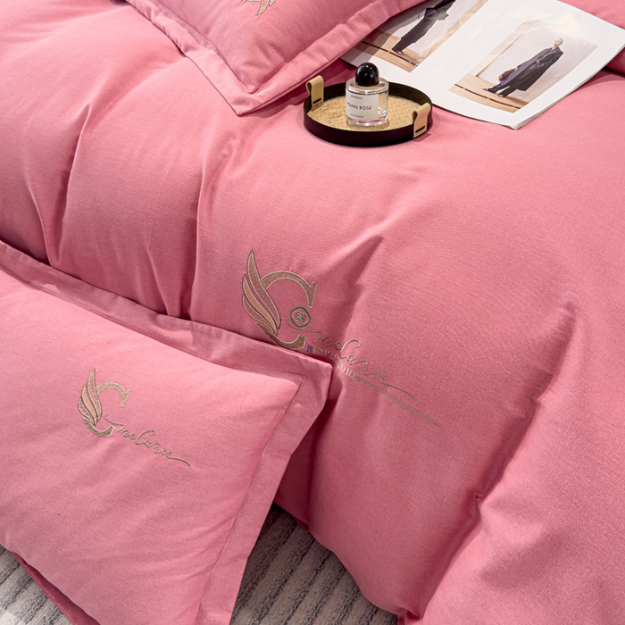 91家纺网 家纺一手货源 找家纺 U品汇 2024新品生态加厚长绒棉纯棉绣花全棉磨毛刺绣四件套直播 飞羽-香妃粉