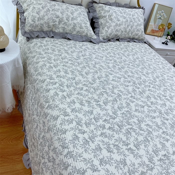 91家纺网 家纺一手货源 找家纺 暖居 2024新款A类双层纱全棉床盖三件套防滑不跑床绗缝加厚纯棉床单 清风