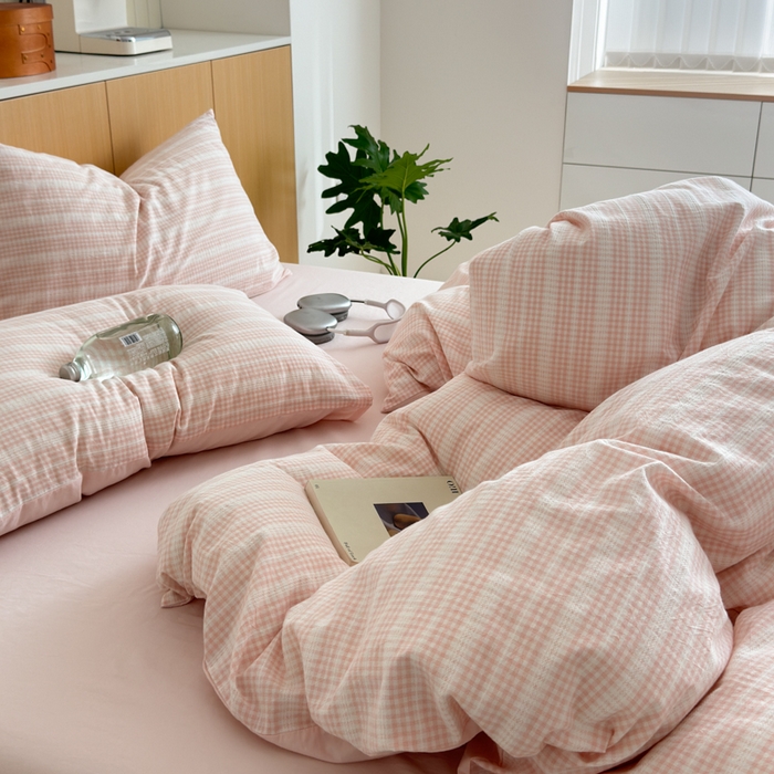 91家纺网 家纺一手货源 找家纺 优彩 2025新款A类全棉色织提花水洗棉四件套-薇拉 薇拉粉