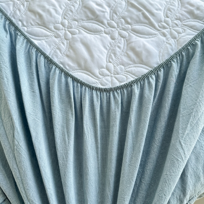 91家纺网 家纺一手货源 找家纺 忘忧草 2024新款色织水洗全棉床笠式床裙夹棉款-花颜系列 花颜-蓝