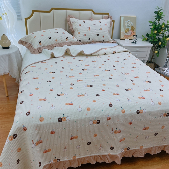 91家纺网 家纺一手货源 找家纺 （总）暖居 2024新款A类双层纱全棉床盖三件套防滑不跑床绗缝加厚纯棉床单