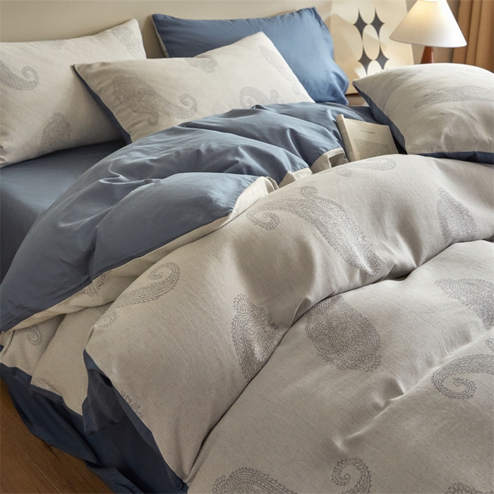 91家纺网 家纺一手货源 找家纺 慕色家纺 2024新款A类全棉色织提花四件套系列 佩斯利-宾利蓝