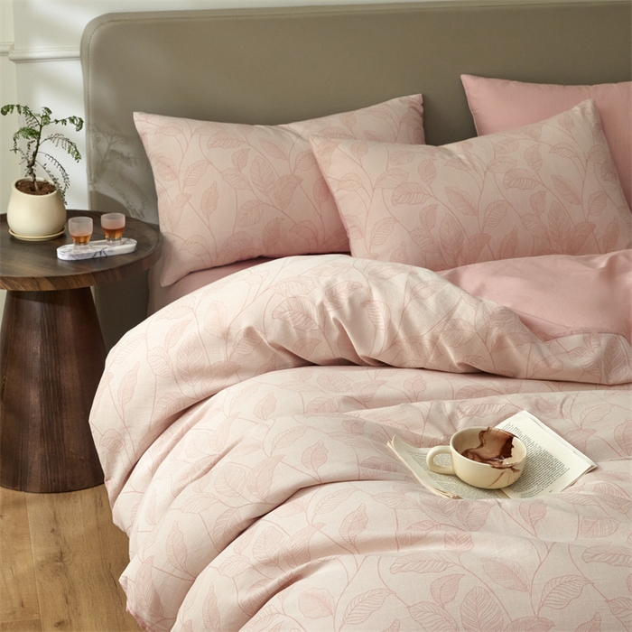 91家纺网 家纺一手货源 找家纺 慕色家纺 2024新款A类全棉色织提花四件套系列 印象风范-香叶粉