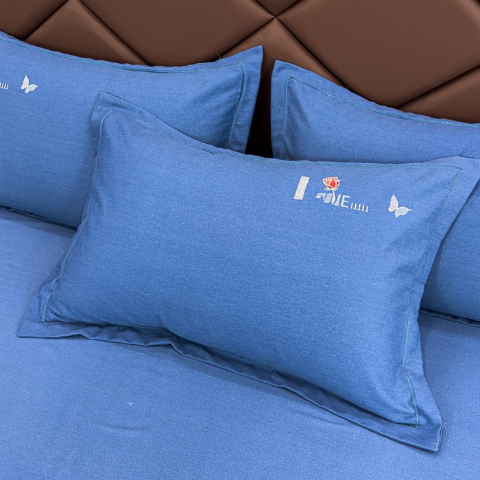 91家纺网 家纺一手货源 找家纺 U品汇 2024新品生态加厚长绒棉纯棉绣花全棉磨毛刺绣四件套直播 蝶恋花-牛仔蓝