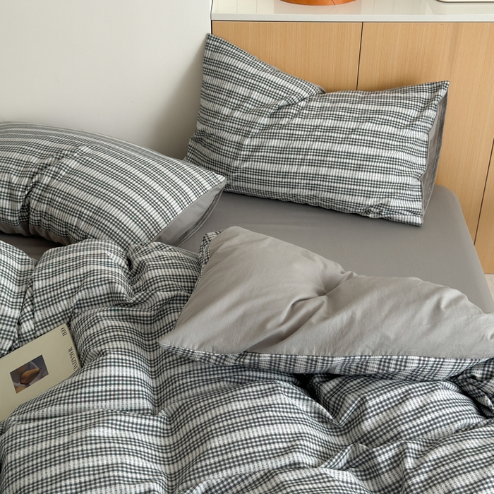 91家纺网 家纺一手货源 找家纺 优彩 2025新款A类全棉色织提花水洗棉四件套-薇拉 薇拉灰