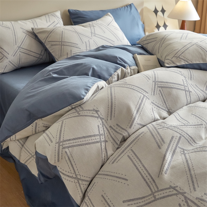 91家纺网 家纺一手货源 找家纺 慕色家纺 2024新款A类全棉色织提花四件套系列 静谧-宾利蓝