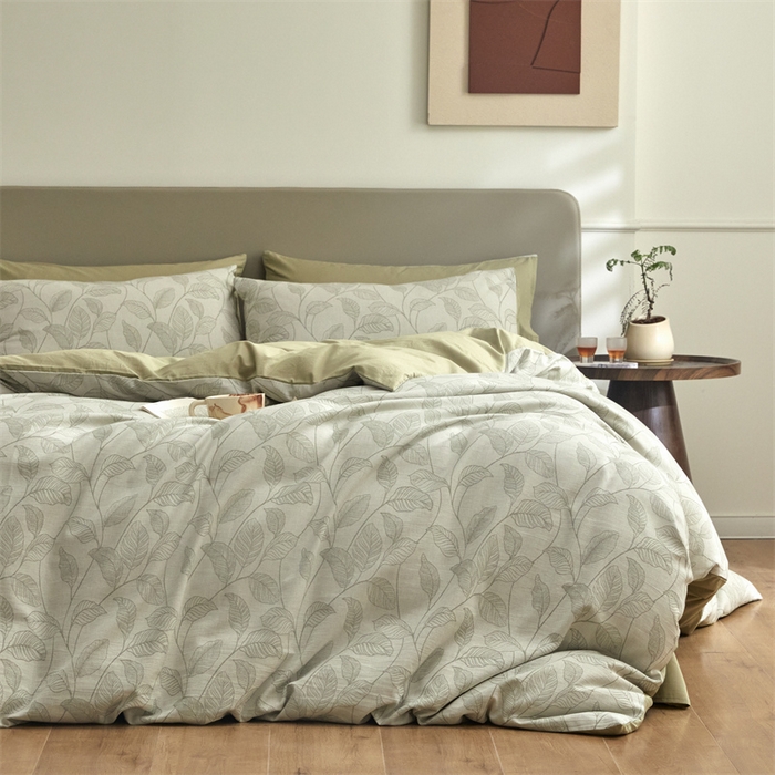 91家纺网 家纺一手货源 找家纺 慕色家纺 2024新款A类全棉色织提花四件套系列 印象风范-木果绿