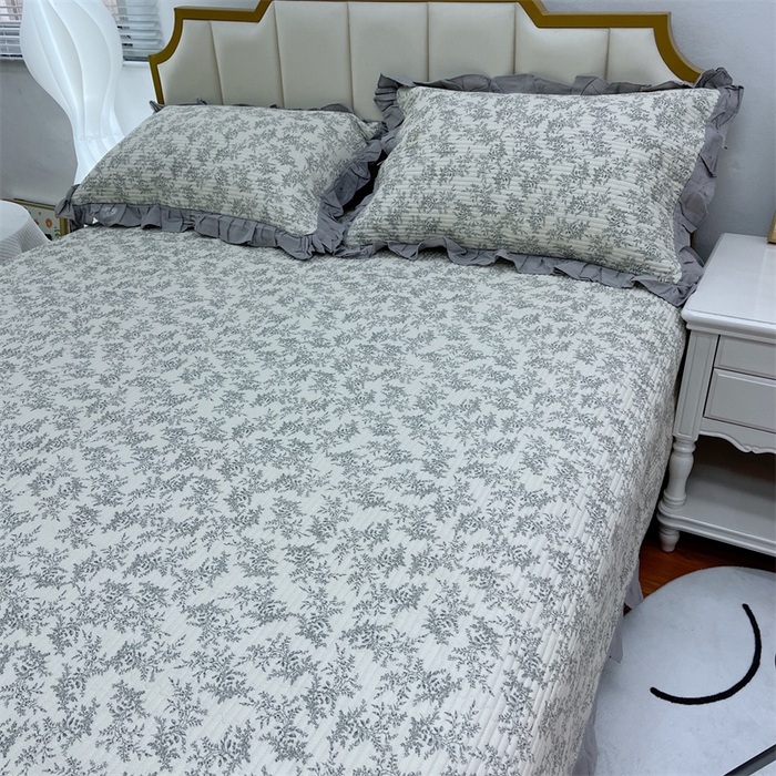 91家纺网 家纺一手货源 找家纺 暖居 2024新款A类双层纱全棉床盖三件套防滑不跑床绗缝加厚纯棉床单 清风