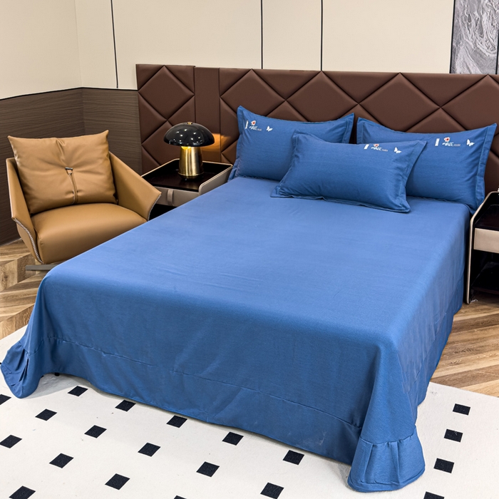 91家纺网 家纺一手货源 找家纺 U品汇 2024新品生态加厚长绒棉纯棉绣花全棉磨毛刺绣四件套直播 蝶恋花-牛仔蓝