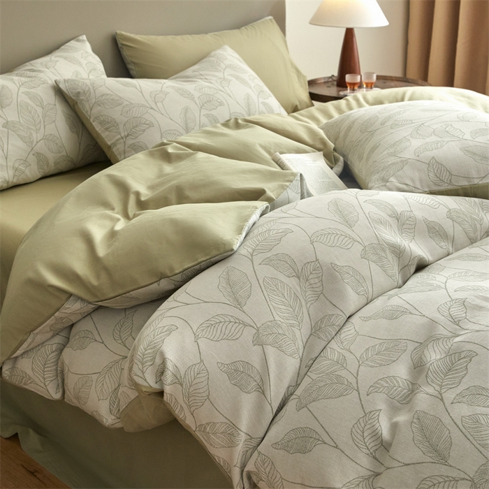 91家纺网 家纺一手货源 找家纺 慕色家纺 2024新款A类全棉色织提花四件套系列 印象风范-木果绿