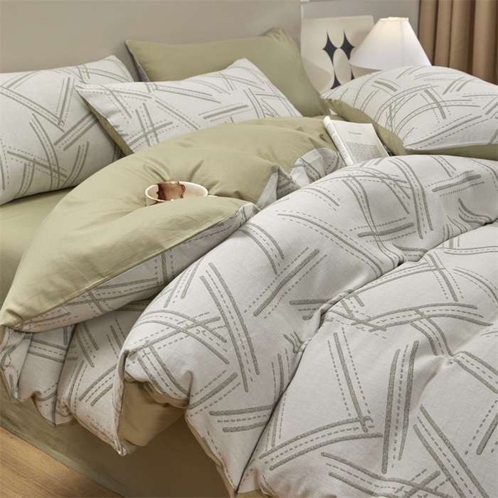 91家纺网 家纺一手货源 找家纺 慕色家纺 2024新款A类全棉色织提花四件套系列 静谧-木果绿