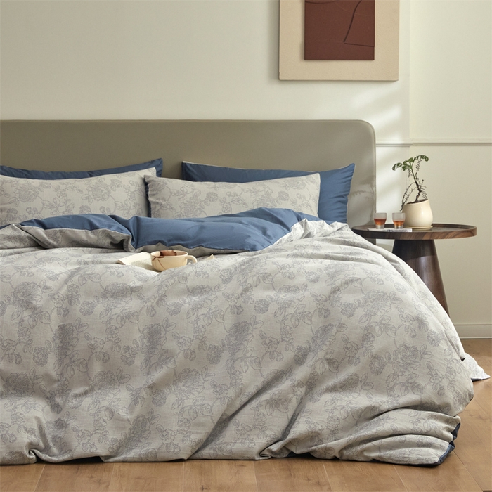 91家纺网 家纺一手货源 找家纺 慕色家纺 2024新款A类全棉色织提花四件套系列 盛芙-宾利蓝