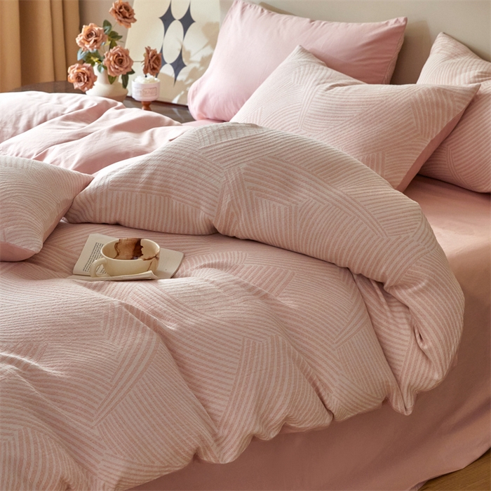 91家纺网 家纺一手货源 找家纺 慕色家纺 2024新款A类全棉色织提花四件套系列 斯洛特-香叶粉