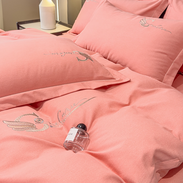 91家纺网 家纺一手货源 找家纺 U品汇 2024新品生态加厚长绒棉纯棉绣花全棉磨毛刺绣四件套直播 飞羽-樱花粉