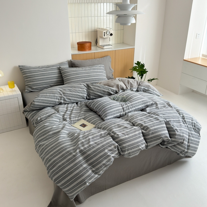 91家纺网 家纺一手货源 找家纺 优彩 2025新款A类全棉色织提花水洗棉四件套-薇拉 薇拉灰