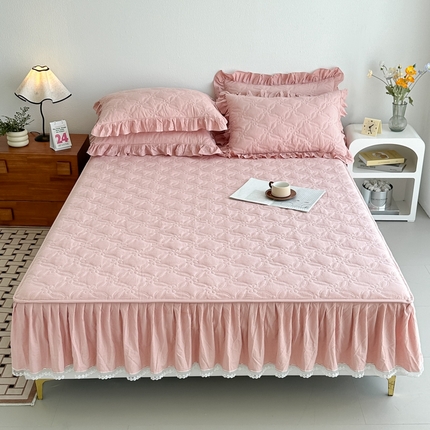 91家纺网 家纺一手货源 找家纺 忘忧草 2024新款色织水洗全棉床笠式床裙夹棉款-花颜系列 花颜-粉