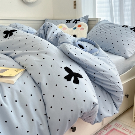 91家纺网 家纺一手货源 找家纺 （总）2024新款ins博主风爆款纯色波点蝴蝶结毛巾绣软糯糯水洗m四件套（专版花型）